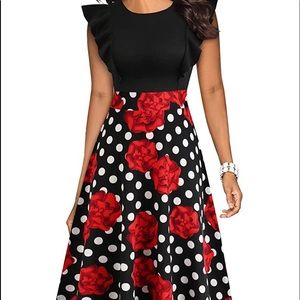 XL black bodice dress with floral skirt